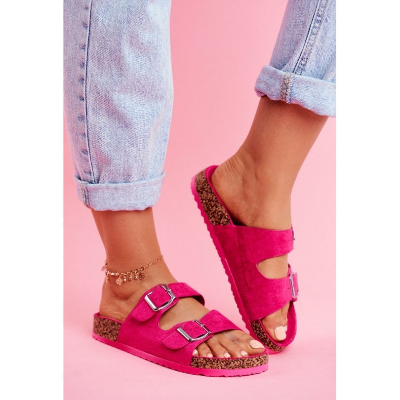 EVE Chinelos femininos em cortiça com fivelas fúcsia Si Senor rosa 1