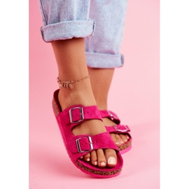 EVE Chinelos femininos em cortiça com fivelas fúcsia Si Senor rosa 2