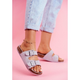 EVE Chinelos femininos em cortiça com fivelas cinza Si Senor 2