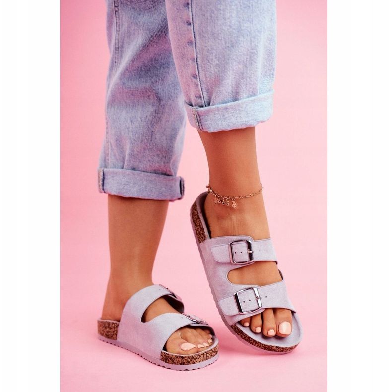 EVE Chinelos femininos em cortiça com fivelas cinza Si Senor 1