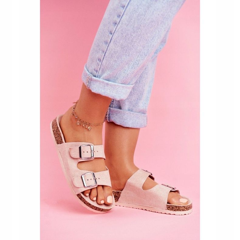 EVE Chinelos femininos em cortiça com fechos rosa Si Senor 1