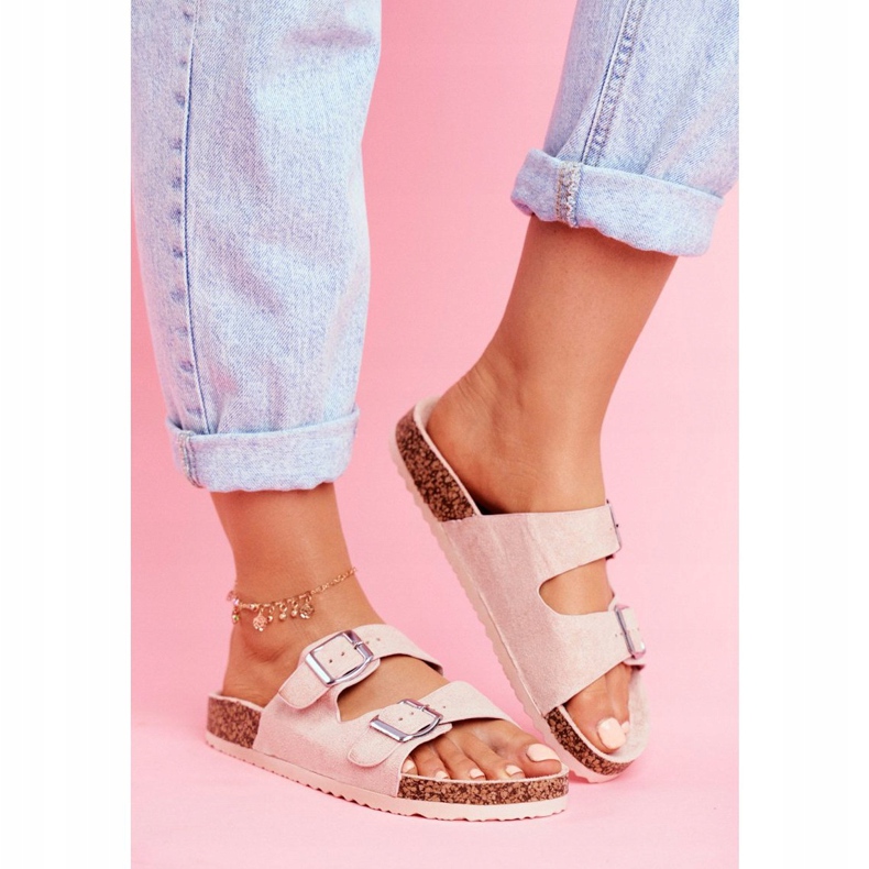 EVE Chinelos femininos em cortiça com fechos rosa Si Senor 2