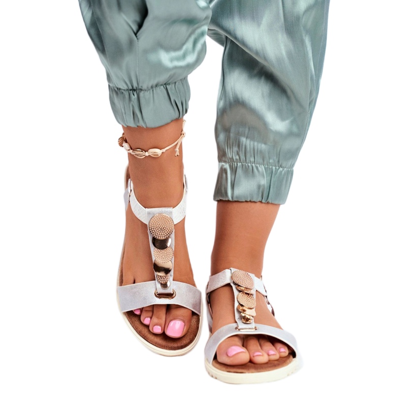 Sandálias femininas prateadas Evento 20SD14 2067 branco cinza 2