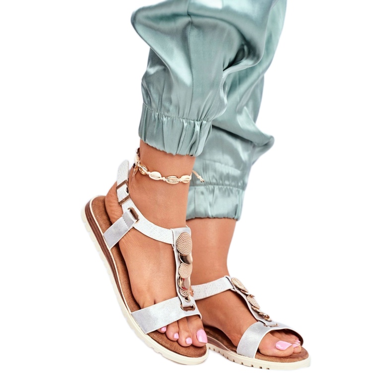 Sandálias femininas prateadas Evento 20SD14 2067 branco cinza 1