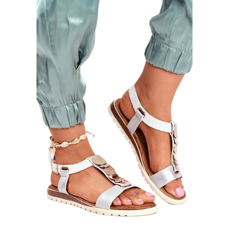 Sandálias femininas prateadas Evento 20SD14 2067 branco cinza 3