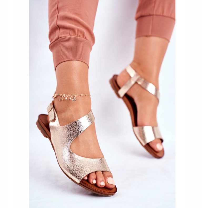 Sandálias femininas Laura Messi Couro 1116 Snake Golden Vollare dourado 2