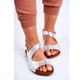 Sandálias femininas Laura Messi Couro 1116 Snake Silver Vollare cinza 2