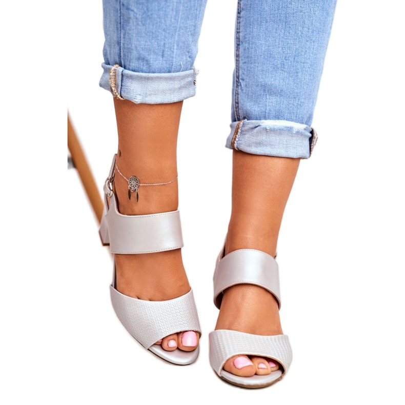 Sandálias femininas de salto alto Sergio Leone prata SK778 marrom cinza 3