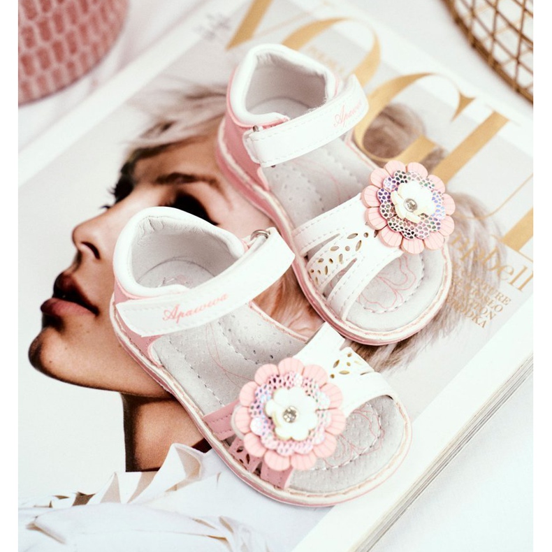 Apawwa Sandálias infantis com Velcro Flower Pink Mino rosa 1