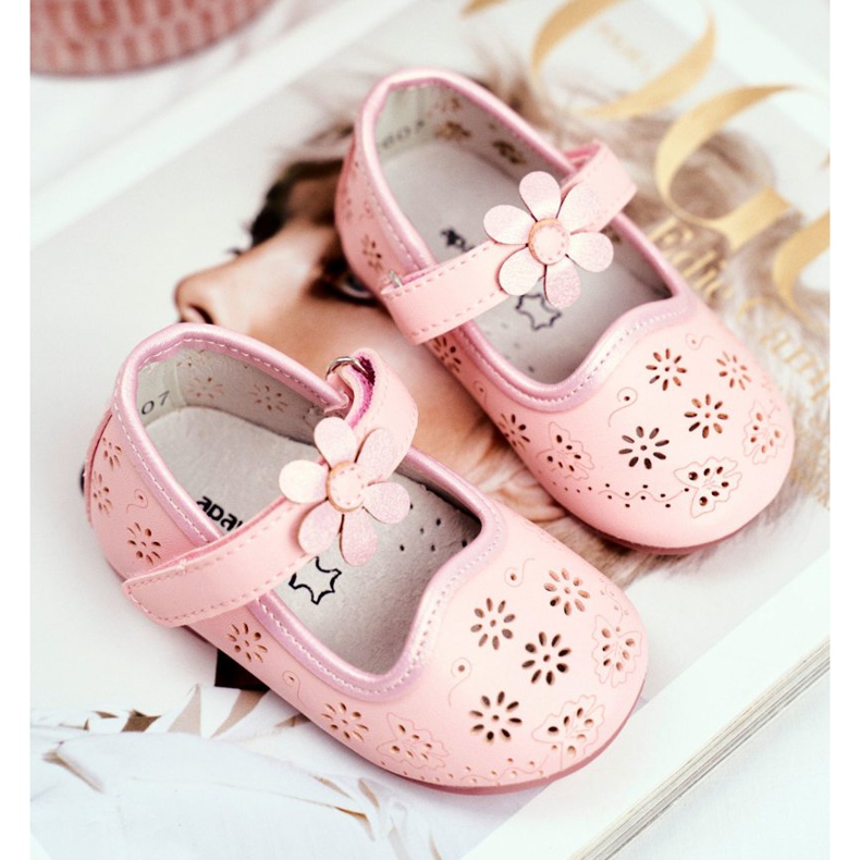 Apawwa Bailarinas infantis em Velcro Flower Pink Flored rosa 2