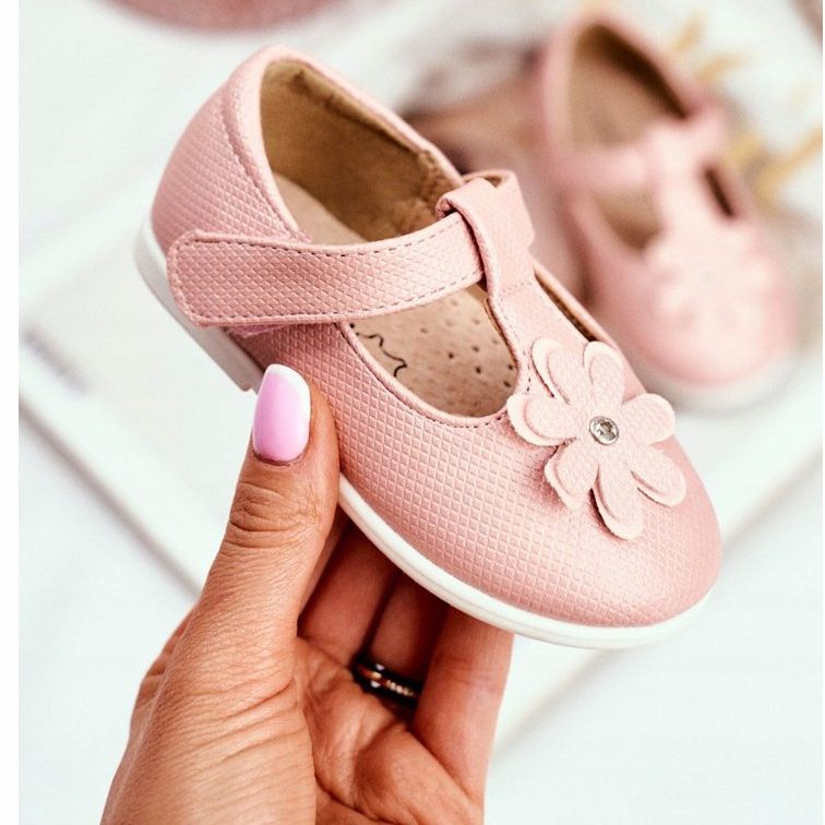 Apawwa Bailarinas infantis em Velcro Flower Pink Anthrela rosa 2