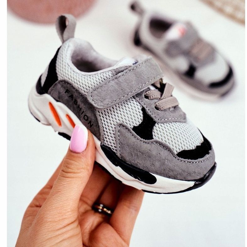 Apawwa Calçados infantis esportivos com velcro cinza Yetto 1
