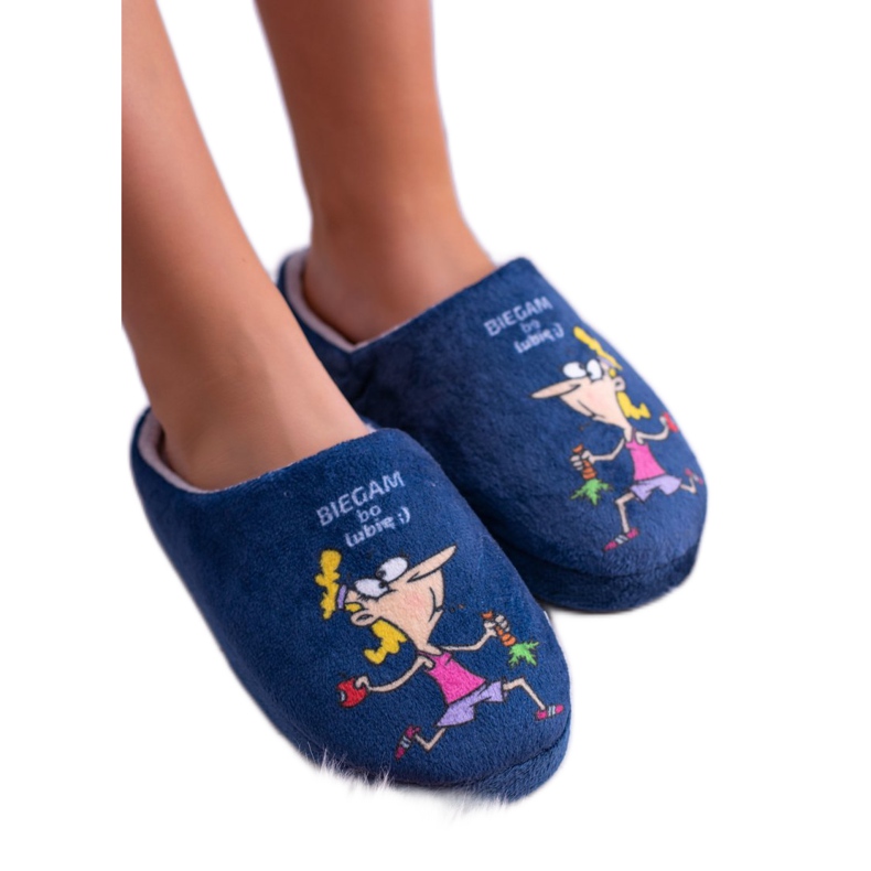 Chinelos Dreex Plush feminino azul marinho que corro porque gosto cinza 2
