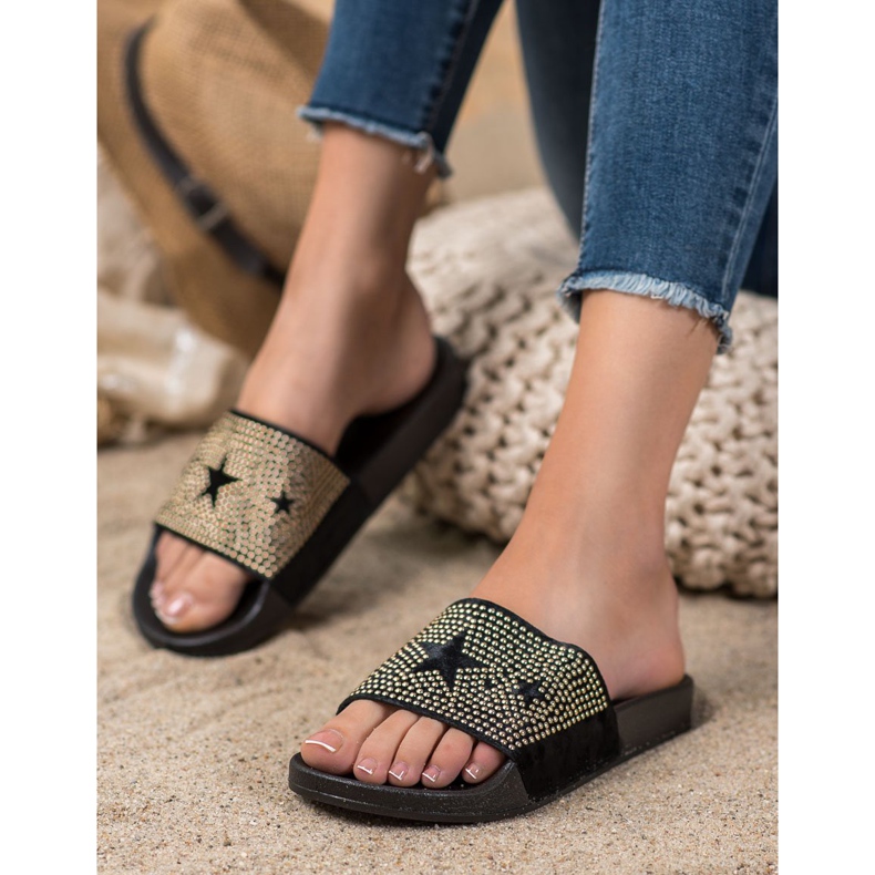 SHELOVET Chinelos de veludo com estrelas preto 1