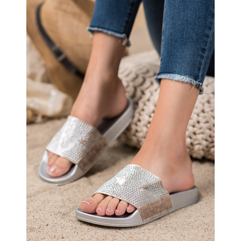 SHELOVET Chinelos de veludo com estrelas cinza 1 SHELOVET Chinelos de veludo com estrelas cinza 1