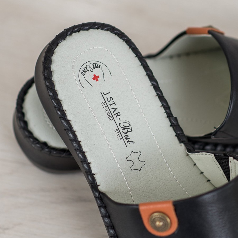 J. Star Chinelos casuais de couro ecológico preto 1