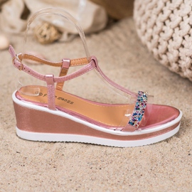 SHELOVET Cunhas elegantes com couro ecológico rosa 2