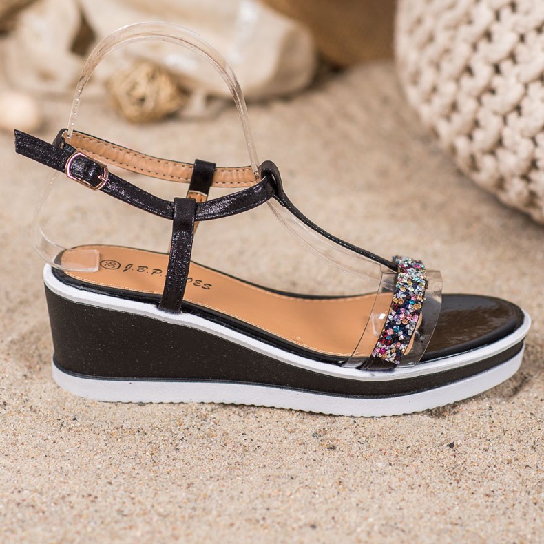 SHELOVET Cunhas elegantes com couro ecológico preto 2