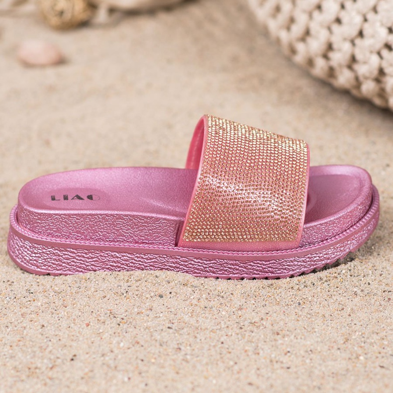 SHELOVET Chinelos em plataforma alta rosa 2