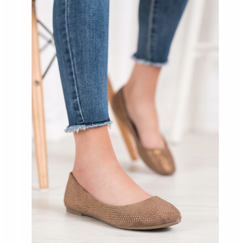 Diamantique Bailarinas de camurça com cristais marrom 2