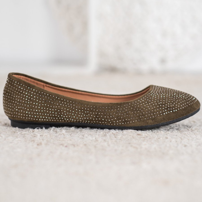 Diamantique Bailarinas de camurça com cristais verde 2