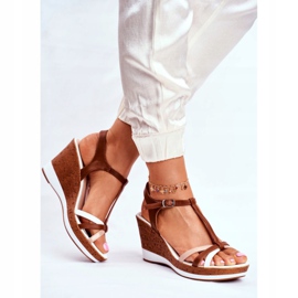 Sandálias femininas com cunha Sergio Leone Brown SK308 branco castanho 2