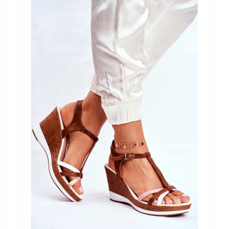 Sandálias femininas com cunha Sergio Leone Brown SK308 branco castanho 2