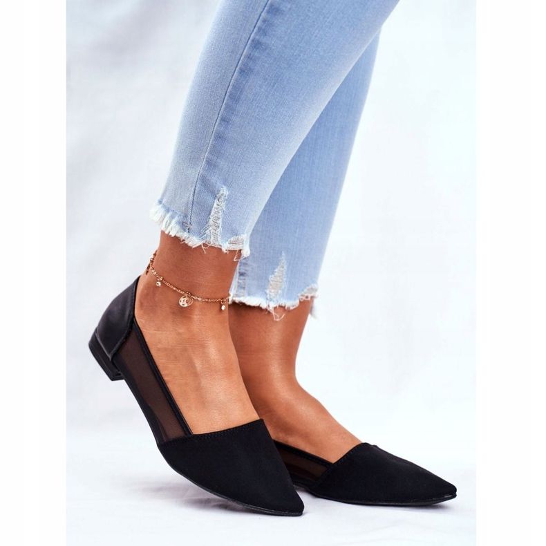 EVE Bailarinas femininas com malha de camurça preta Fibe preto 1