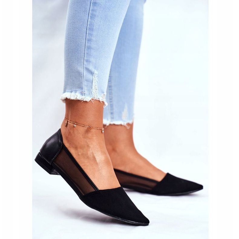 EVE Bailarinas femininas com malha de camurça preta Fibe preto 2