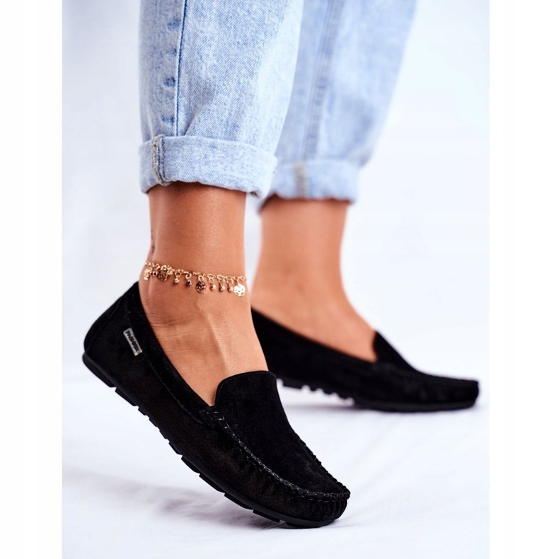 Vinceza Mocassins femininos camurça couro papito preto 1