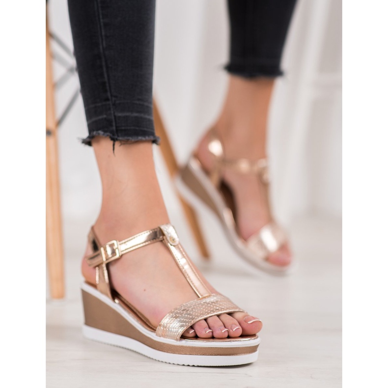 SHELOVET Cunhas douradas com couro ecológico dourado 2