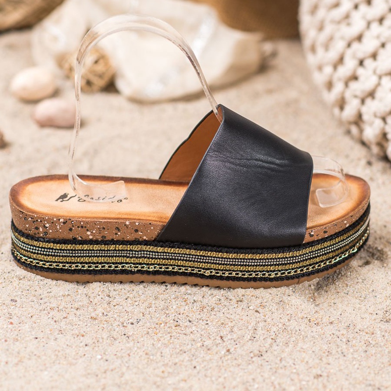 SHELOVET Chinelos pretos na plataforma 2