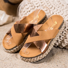 SHELOVET Chinelos na plataforma marrom amarelo 1