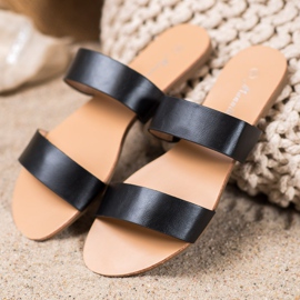 Mannika Chinelos clássicos de couro ecológico preto 1