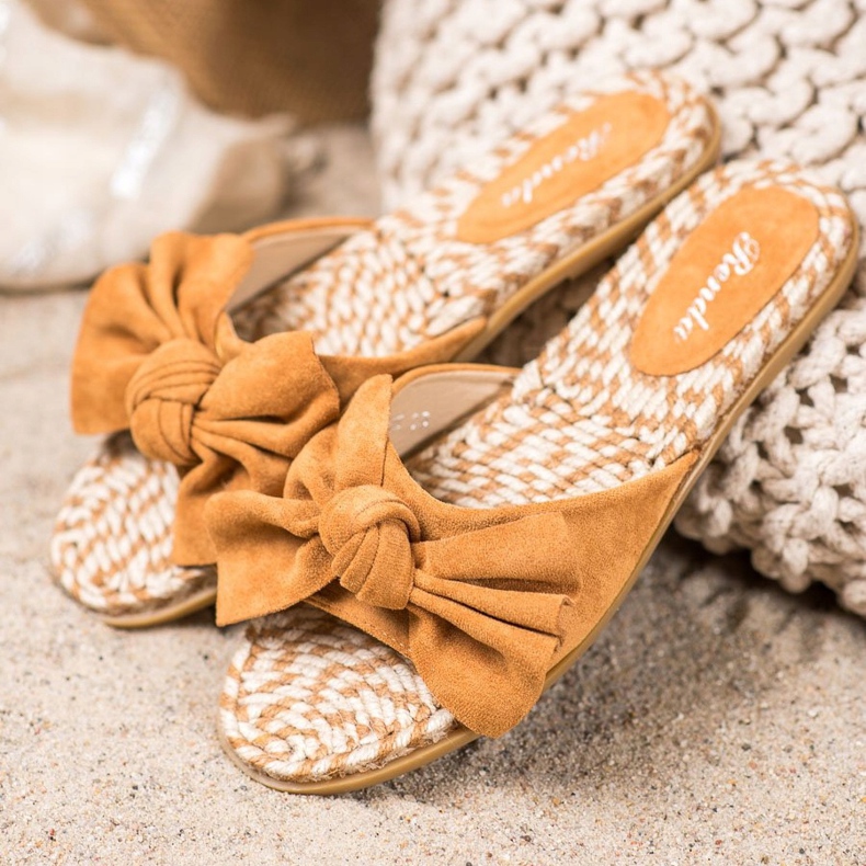 Renda Chinelos Elegantes Com Laço castanho 1