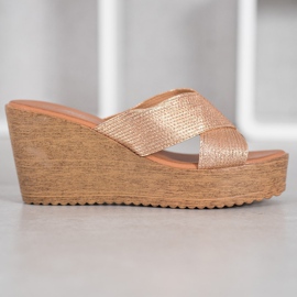 Renda Chinelos Golden Wedge dourado 1