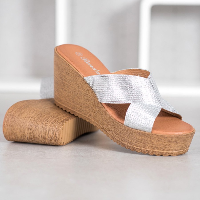 Renda Chinelos Silver Wedge cinza 2