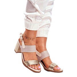 EVE Sandálias femininas no pós Emmy Bege e Dourado 1