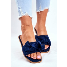 Chinelos femininos da Malásia com laços azul-marinho 2