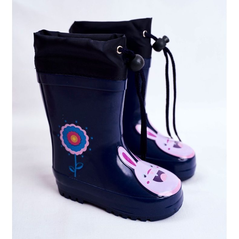 Apawwa Botas de chuva infantil de borracha Azul Marinho Coelho Mordeso azul-marinho rosa 1