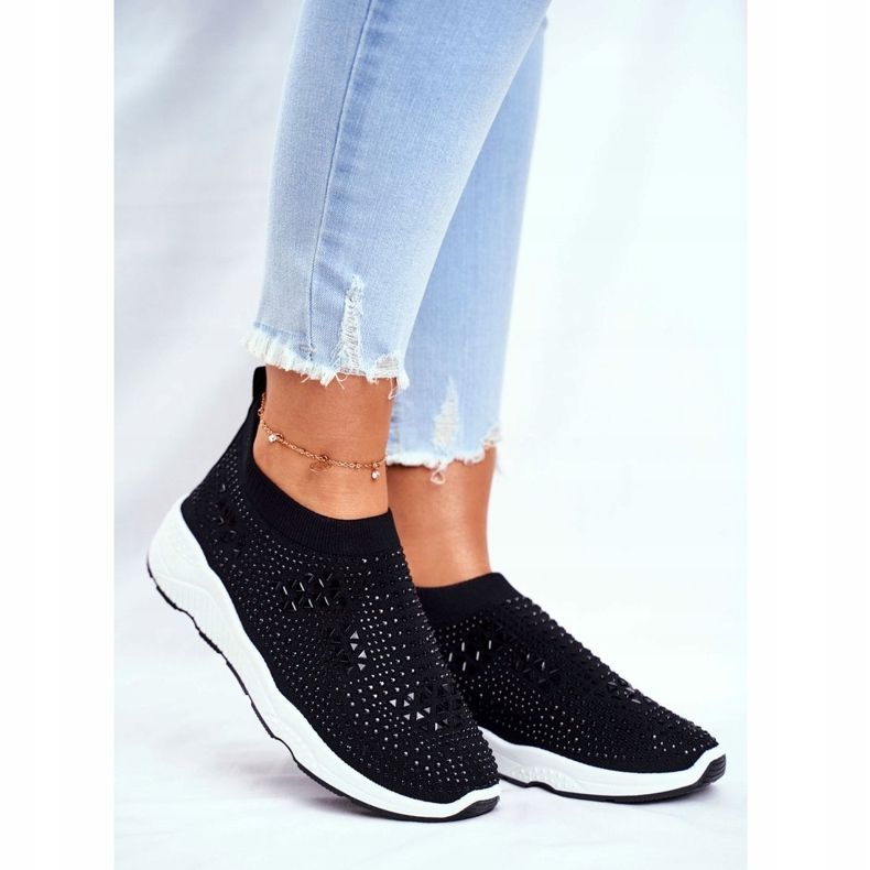 Sapatos esportivos femininos preto claro com strass Santol 1