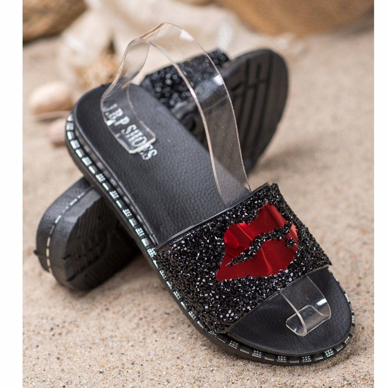 SHELOVET Chinelos pretos com aplicação 1