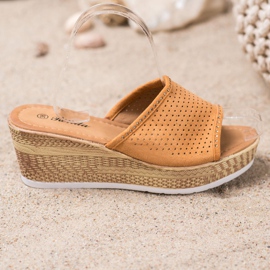 Renda Chinelos Openwork Wedge castanho 2 Renda Chinelos Openwork Wedge castanho 2