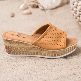 Renda Chinelos Openwork Wedge castanho 2