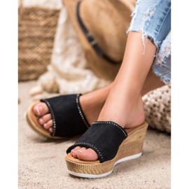 Renda Chinelos Openwork Wedge preto 1 Renda Chinelos Openwork Wedge preto 1