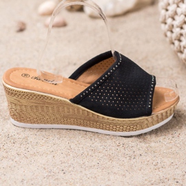Renda Chinelos Openwork Wedge preto 2