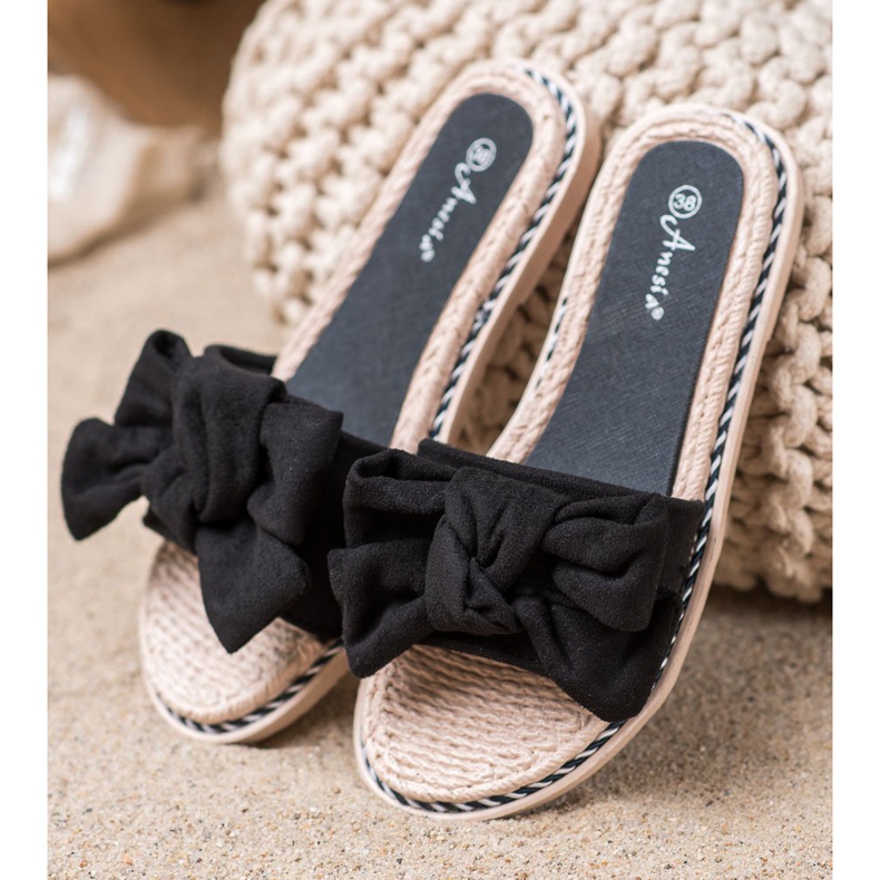 Anesia Paris Chinelos elegantes de camurça preto 2