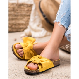 Renda Chinelos confortáveis com laço amarelo 2 Renda Chinelos confortáveis com laço amarelo 2