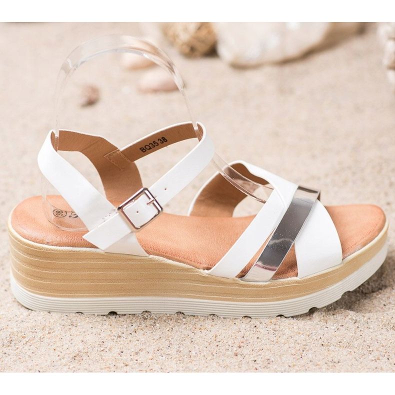 Renda Sandálias de cunha branco 2