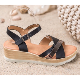 Renda Sandálias de cunha preto 1